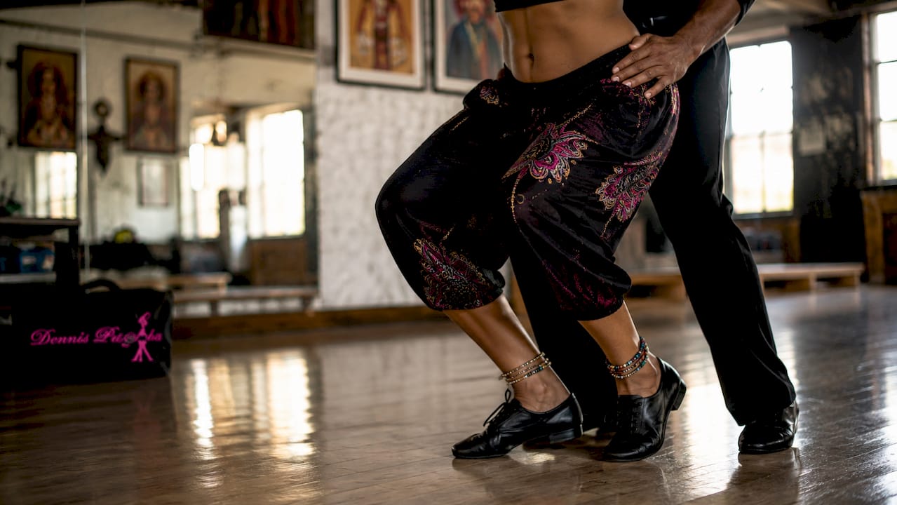 Close-up on Cuban salsa hip and knee movement