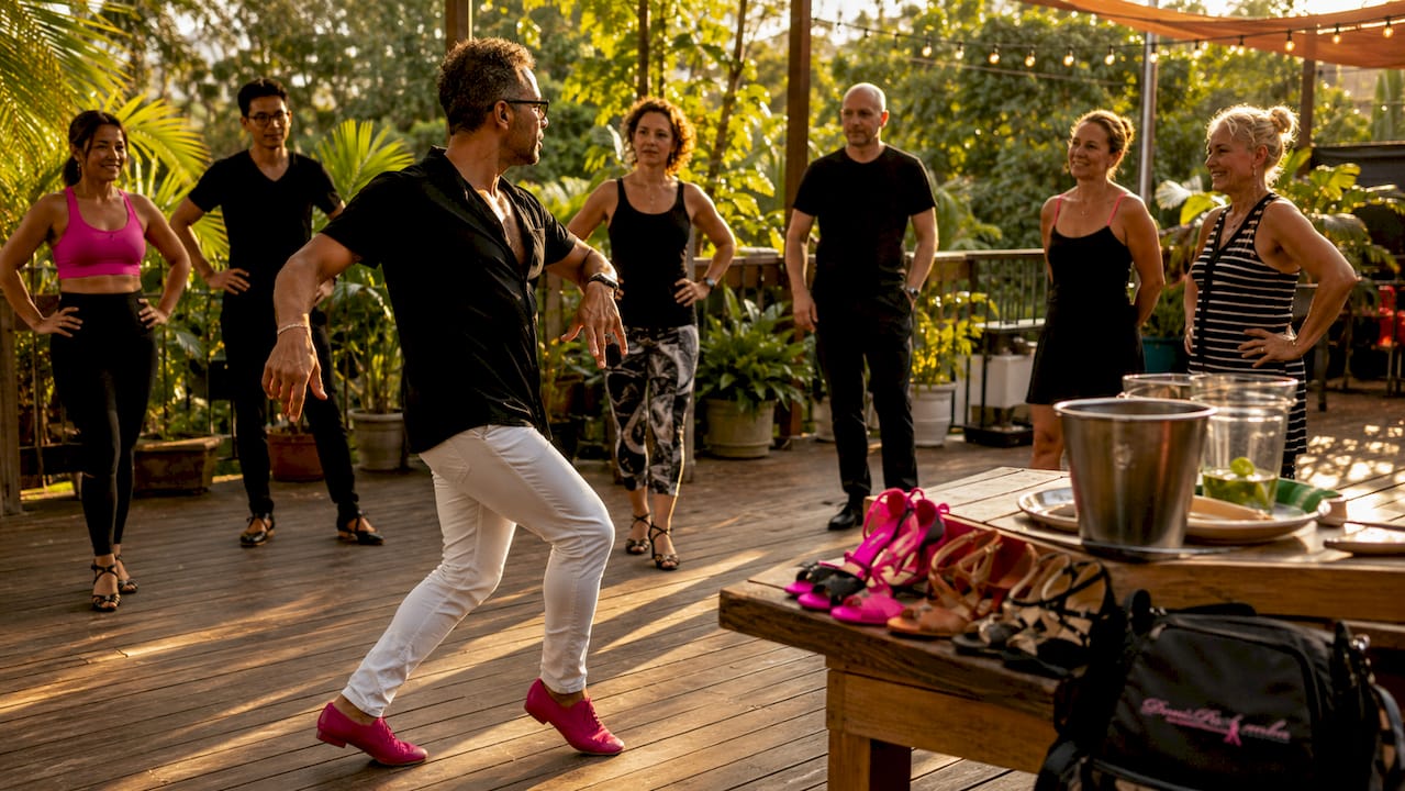 Dance instructor teaching adult students