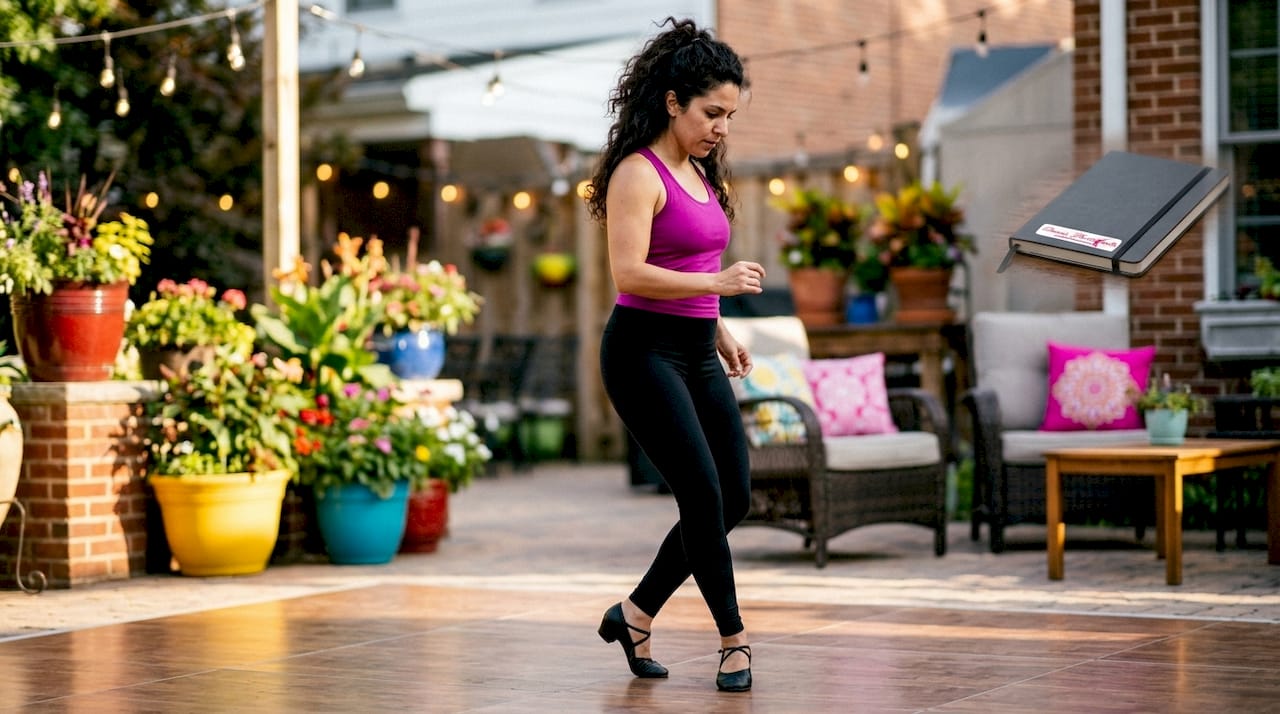 Woman practicing Latin dance turns at home