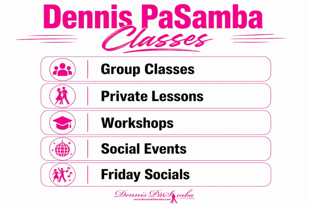 Infographic showing Dennis PaSamba dance class formats
