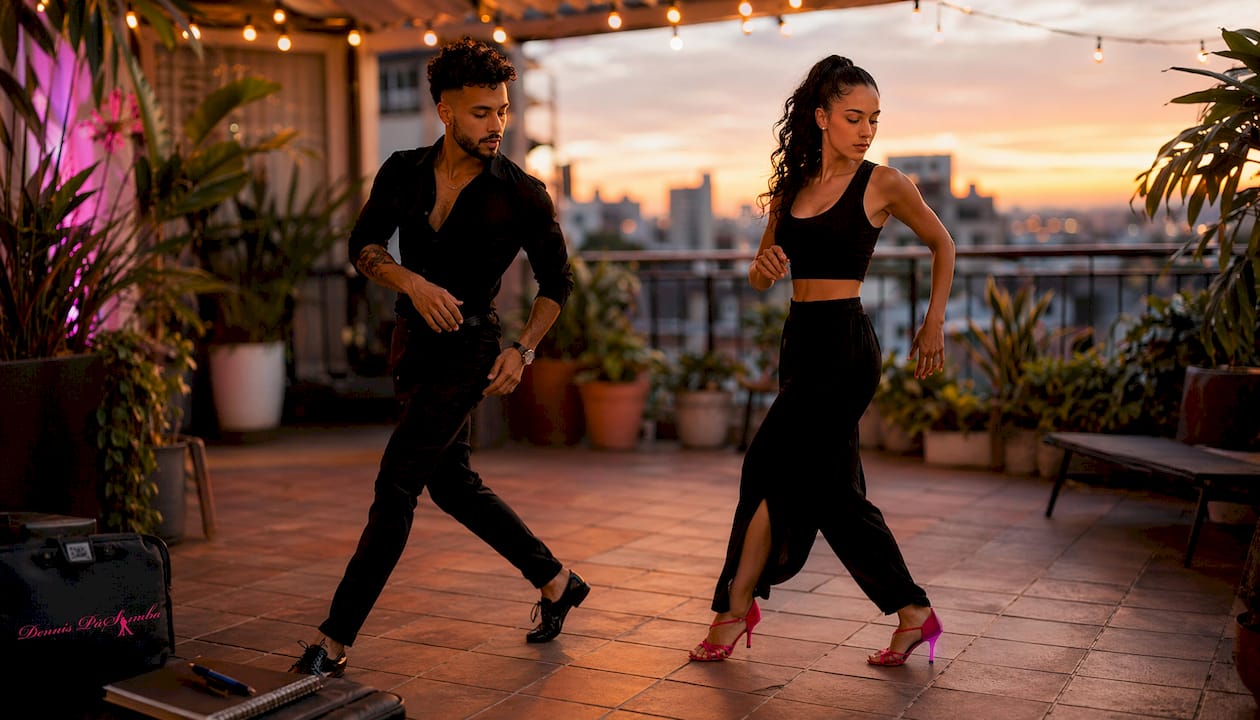 Two dancers performing On1 and On2 salsa timing