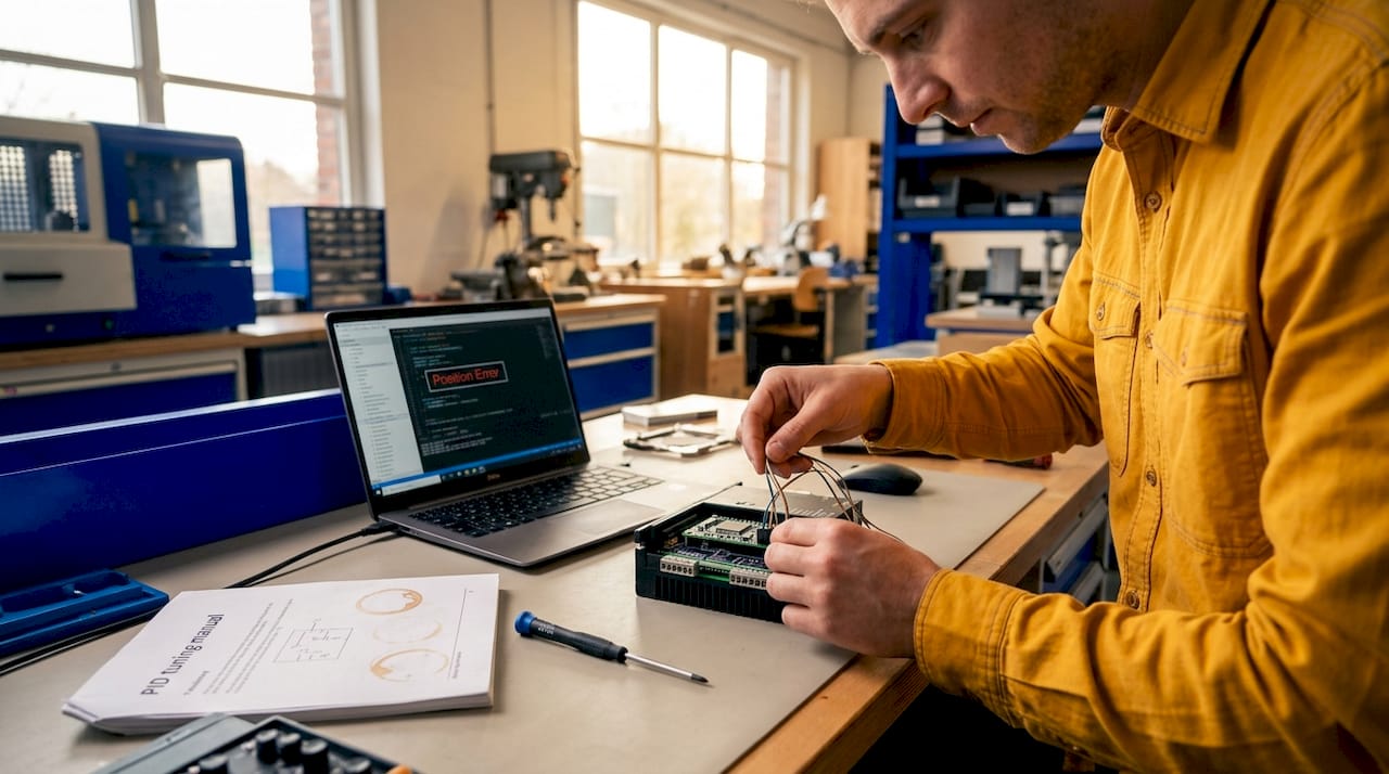 Technician connecting sensor wires to DSP