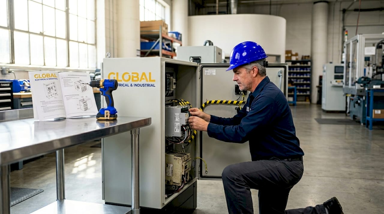 Engineer retrofitting control panel with compatible module