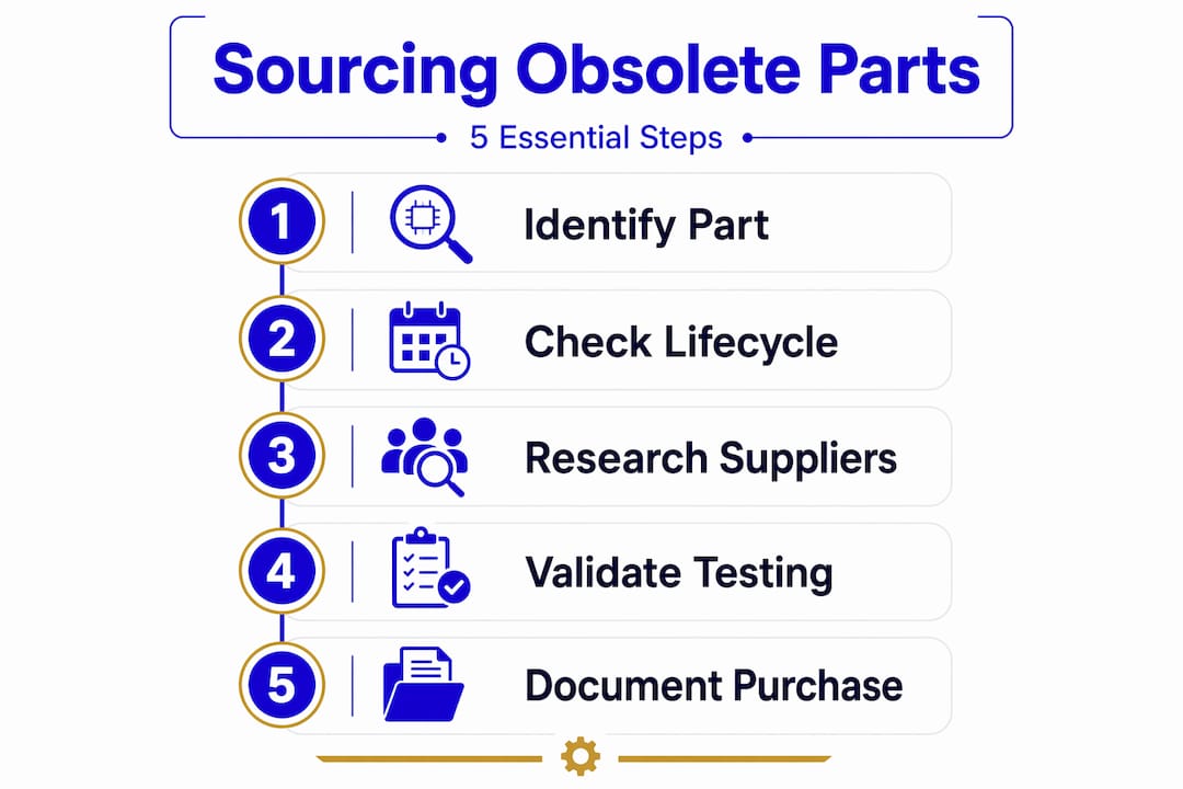 Infographic shows five steps for sourcing obsolete automation parts