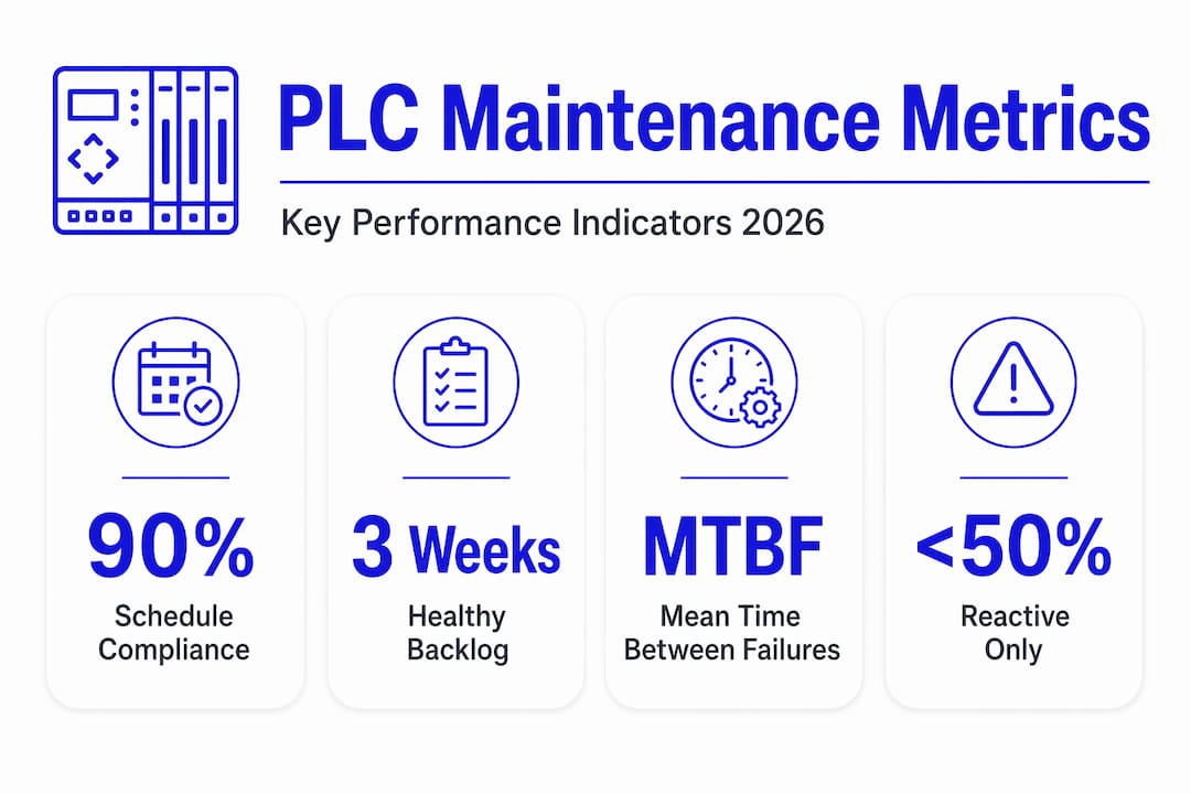 Infographic showing PLC maintenance key performance metrics