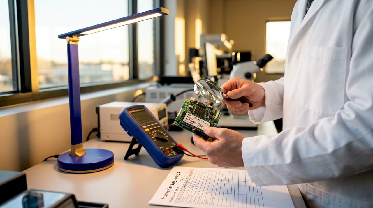 Hands inspecting automation component closely