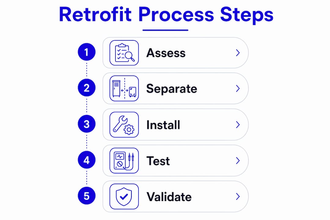 Infographic illustrating retrofit process steps