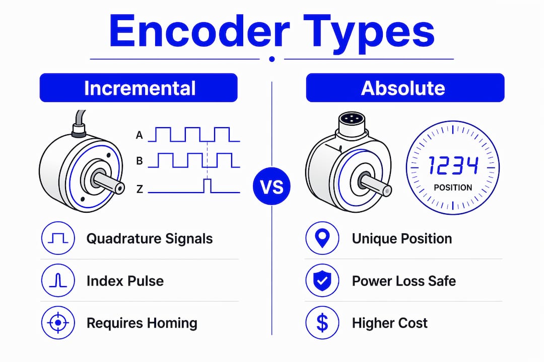 Infographic comparing incremental and absolute encoders