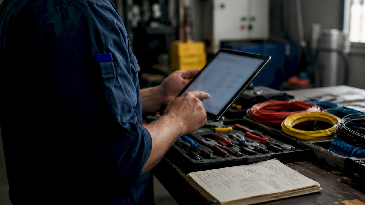 Technician performing system audit using tablet
