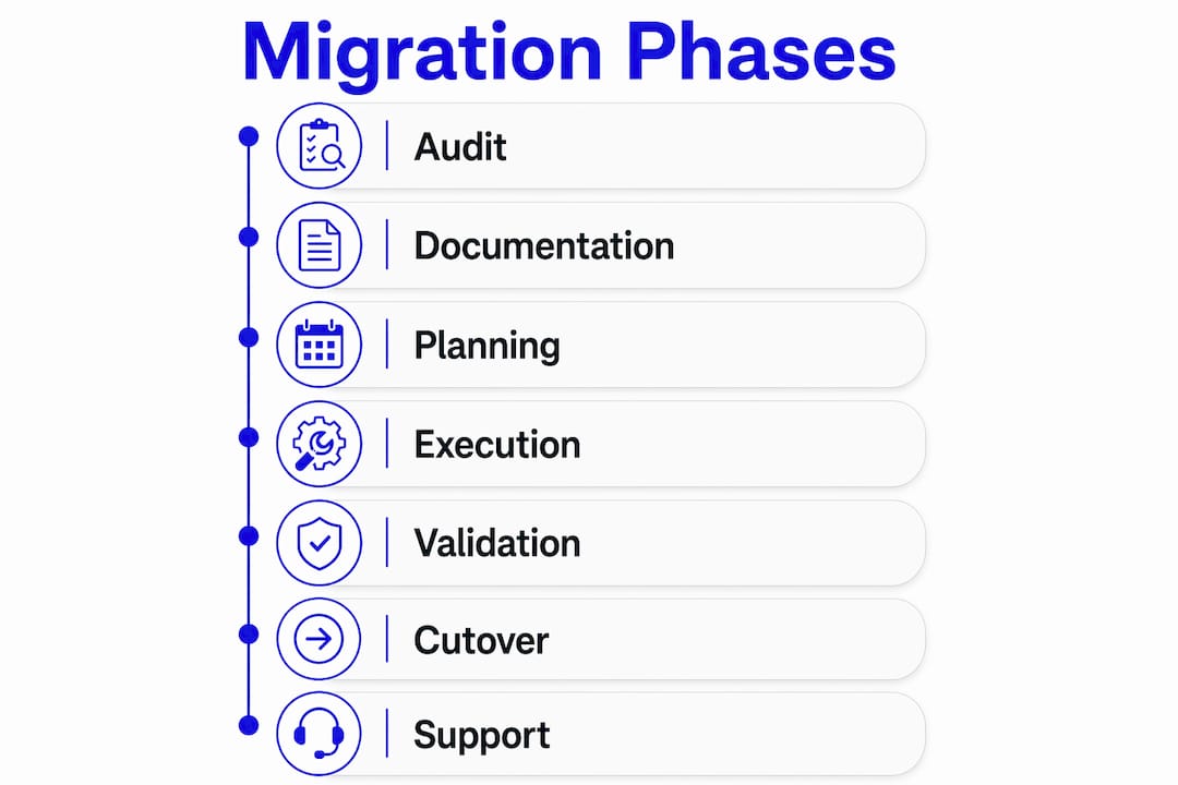 Infographic illustrating phases of PLC migration process
