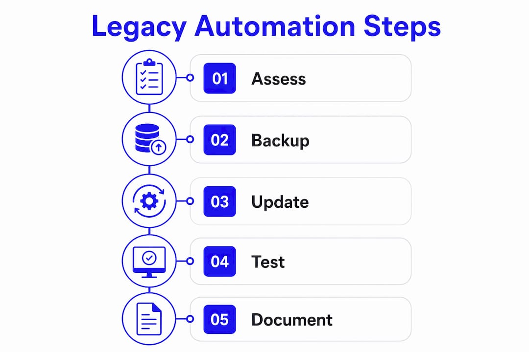 Infographic illustrating legacy automation maintenance steps