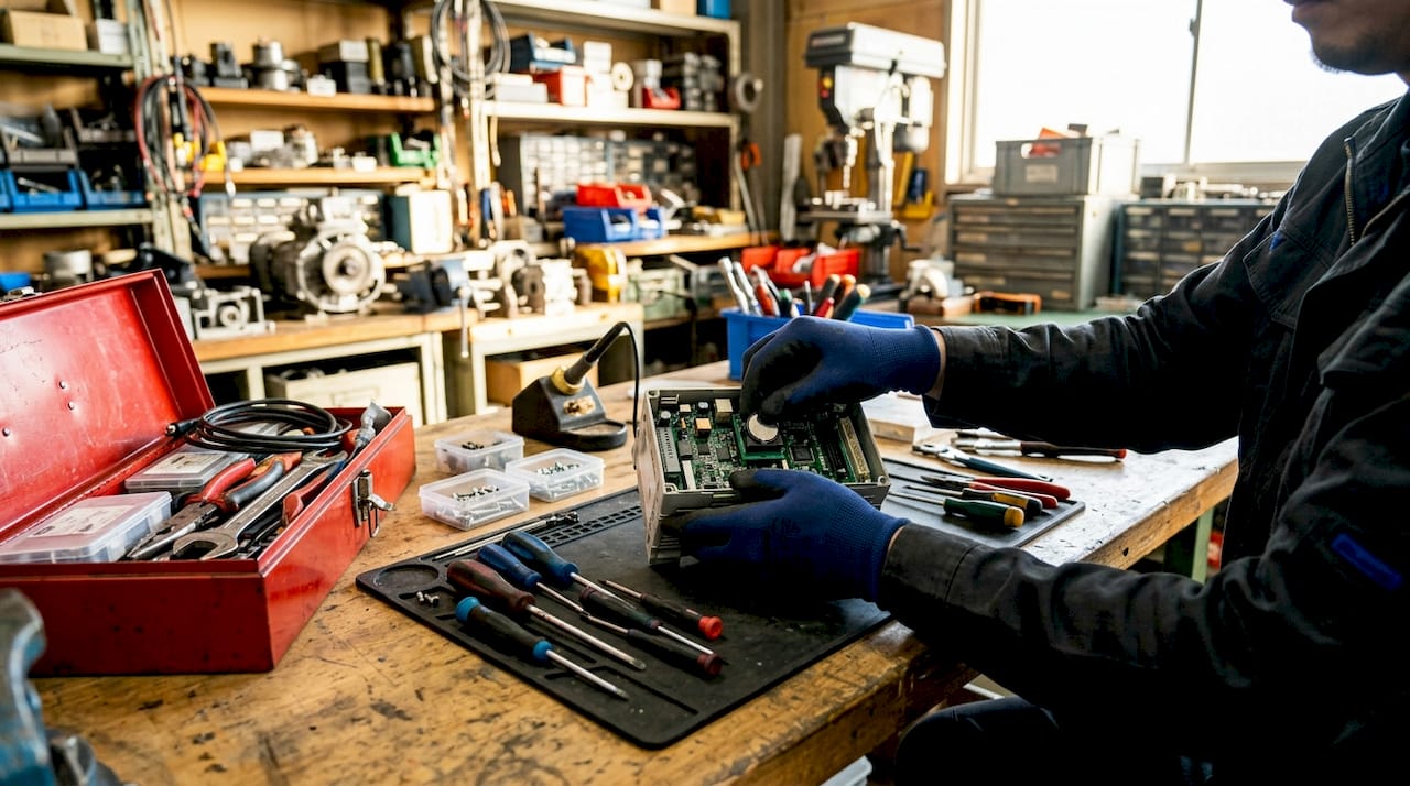 Technician replacing battery in GE Series 1 PLC CPU module