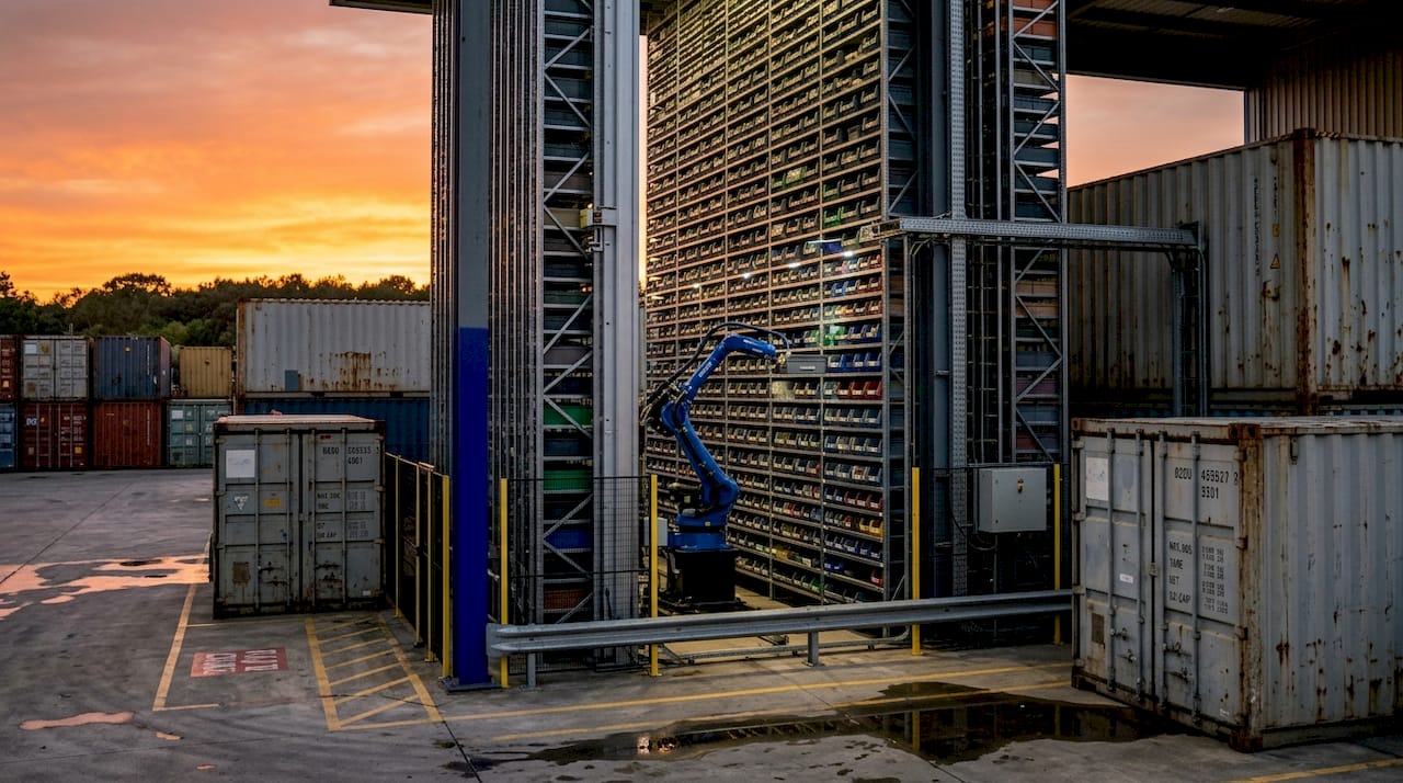 Automated storage and retrieval system in factory storeroom
