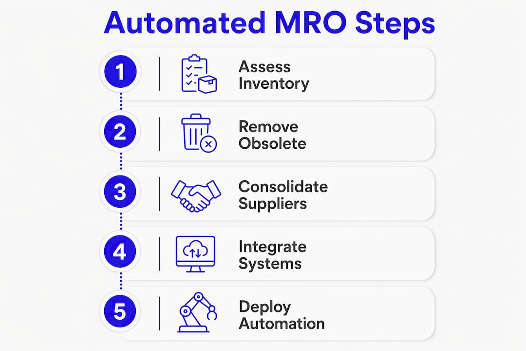 Infographic showing steps to automate MRO inventory management