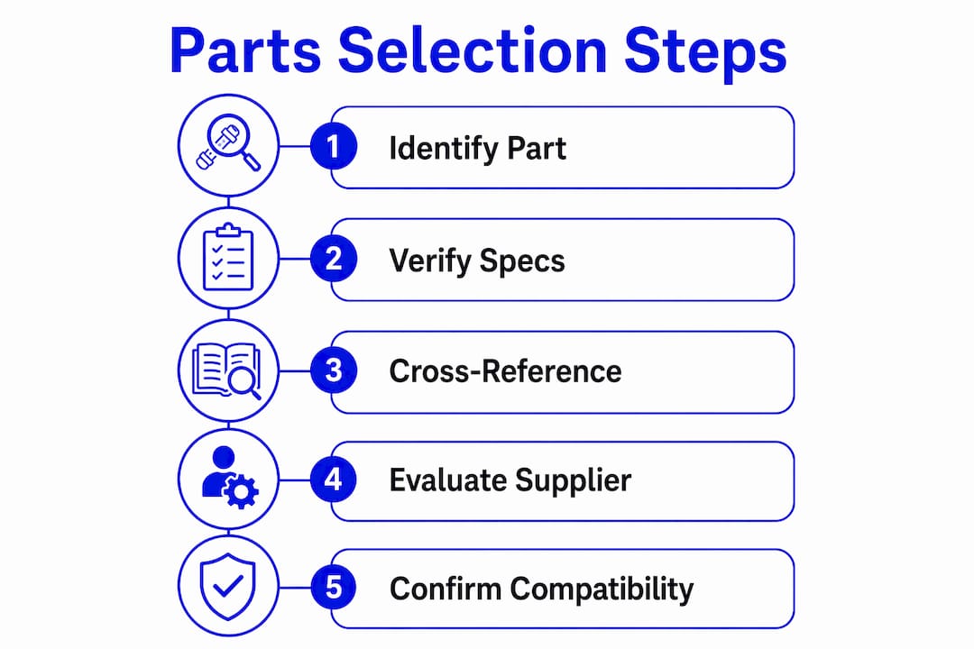 Infographic showing five key steps for parts selection