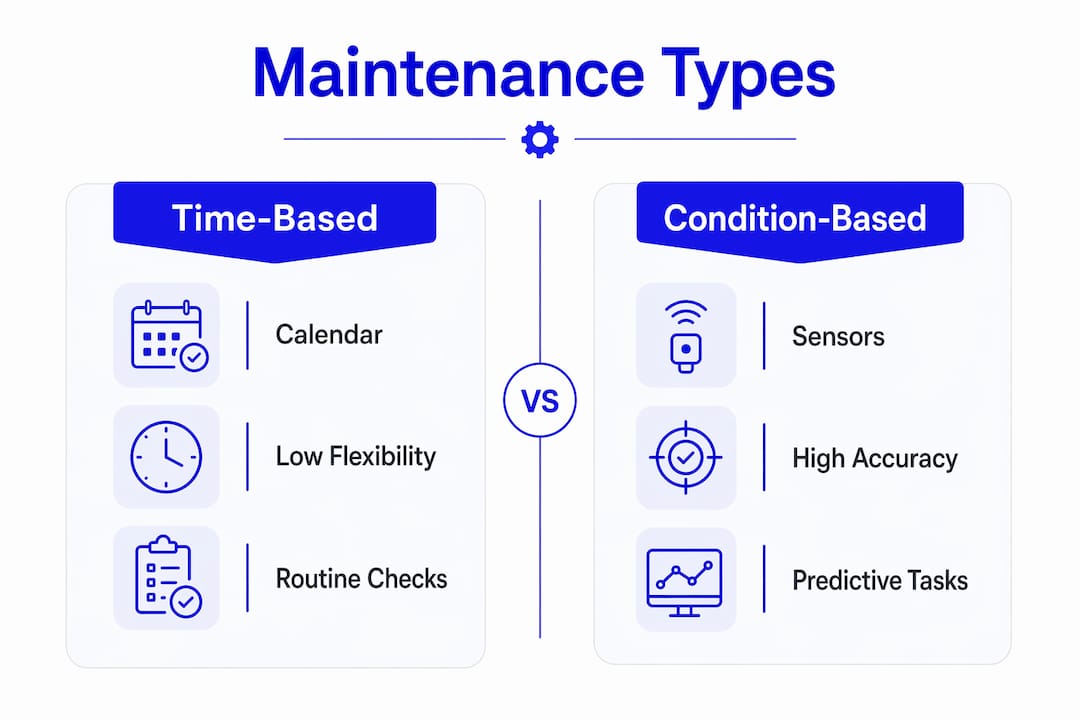 Infographic comparing time-based and condition-based maintenance