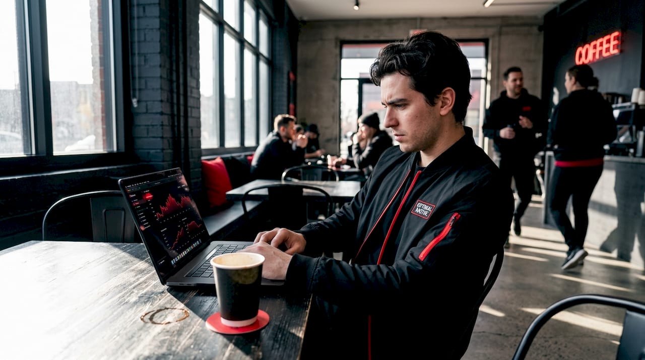 Man at home desk feeling caffeine effects