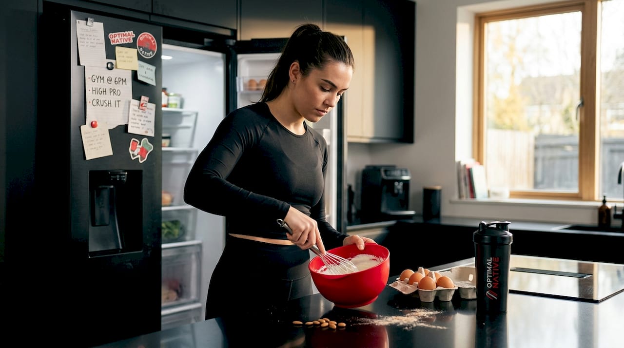 Preparing high-protein breakfast in kitchen