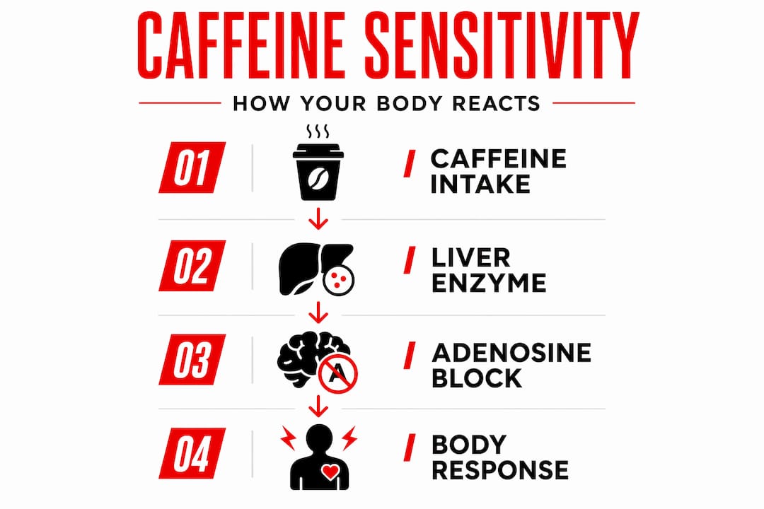 Vertical flow infographic caffeine sensitivity steps