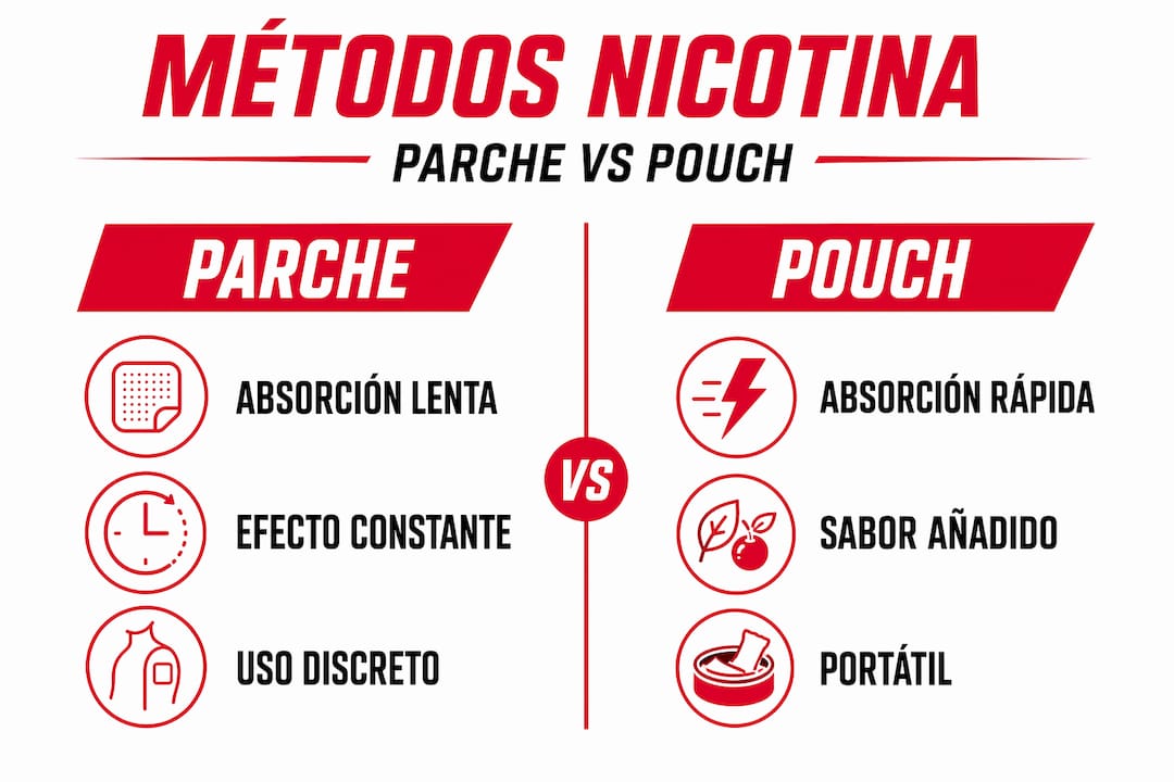 Infografía que muestra las diferencias entre el parche y el pouch de nicotina