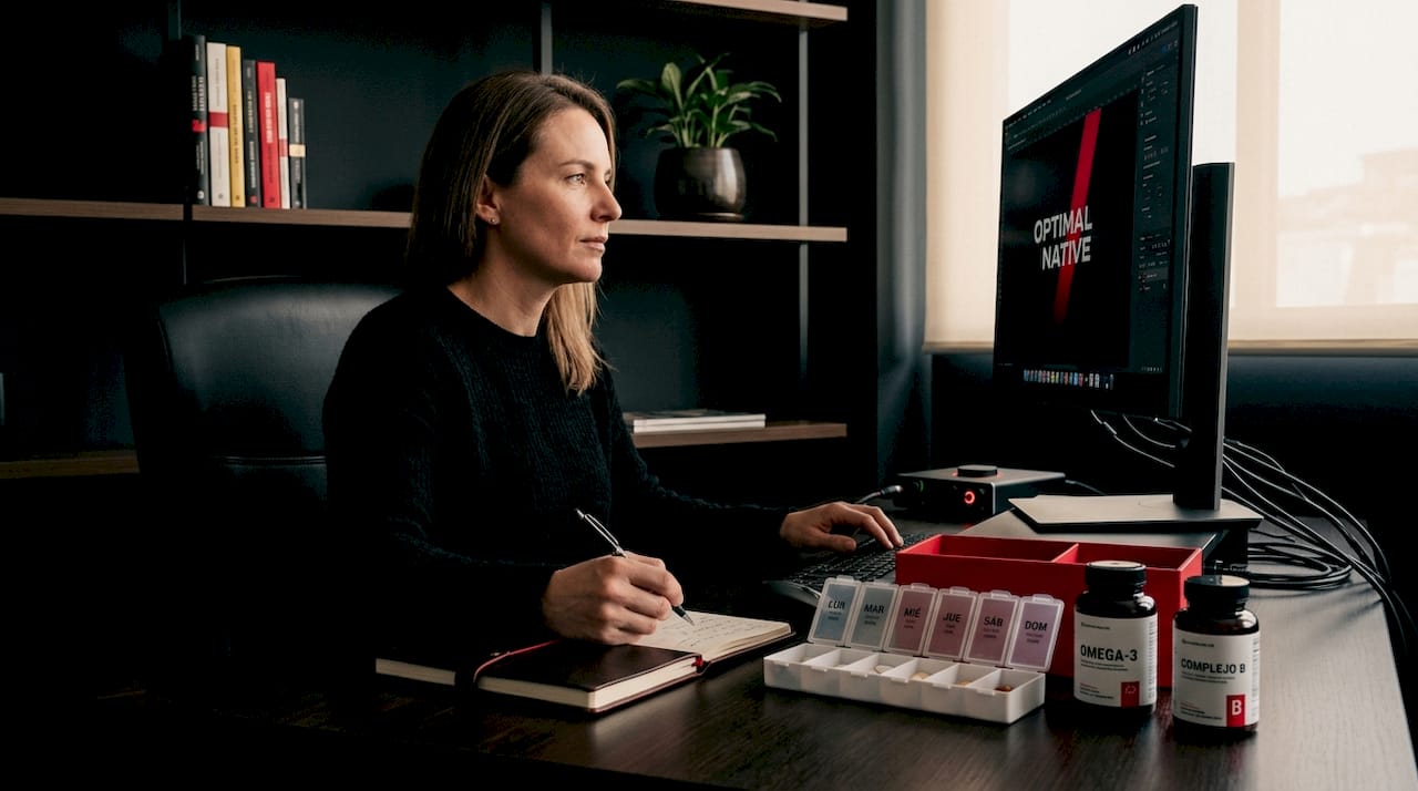 Trabajar desde casa acompañado de vitaminas y suplementos: una forma de cuidar tu salud mientras cumples con tus tareas.