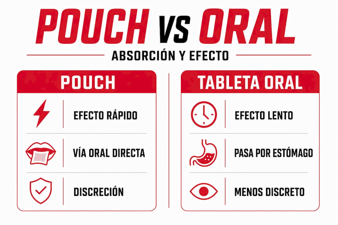 Infografía que muestra las diferencias entre el pouch y la pastilla oral