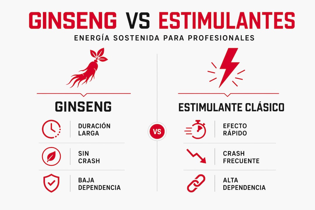 Infografía sobre las diferencias entre el ginseng y otros estimulantes