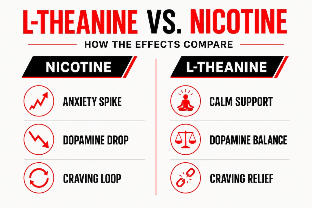 Infographic comparing L-theanine and nicotine withdrawal effects