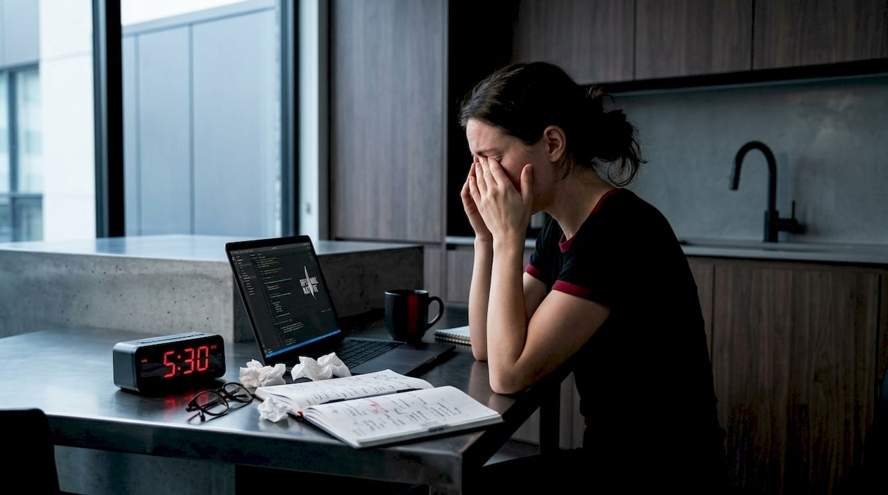 Woman fatigued by sleep disruption and caffeine