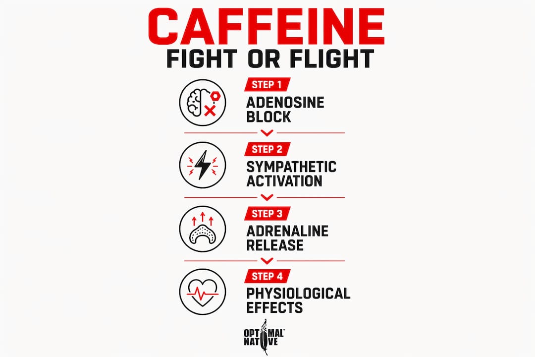 Infographic explaining caffeine's fight or flight process in steps