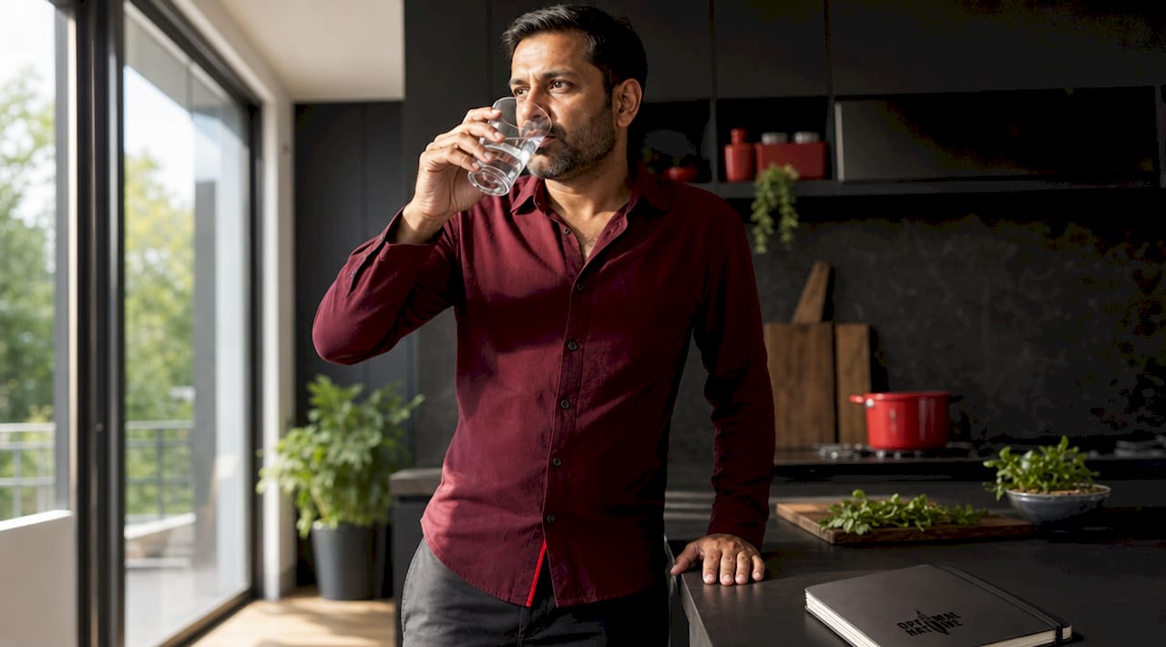 Man drinking water to stay focused