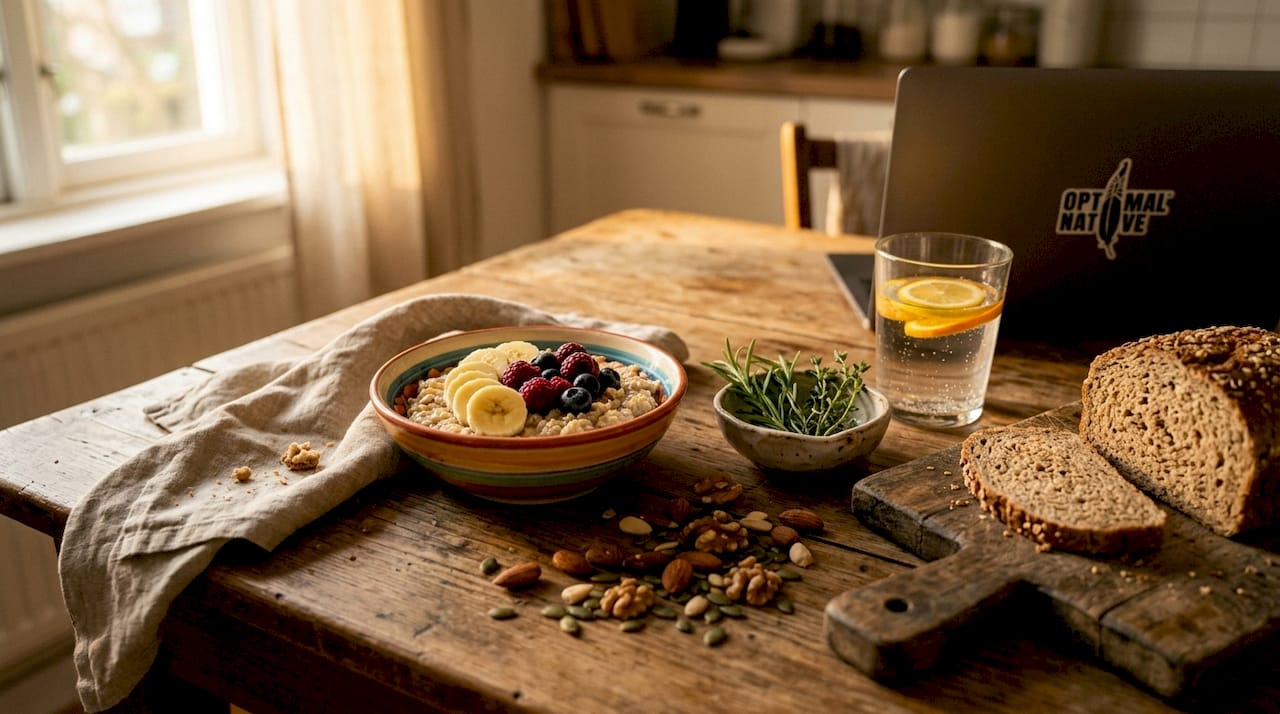 Overhead view of nutrient-dense foods on kitchen island