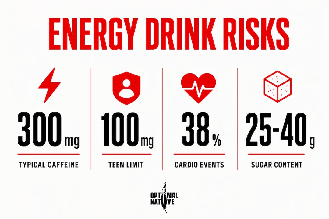Infographic showing energy drink caffeine and health risks