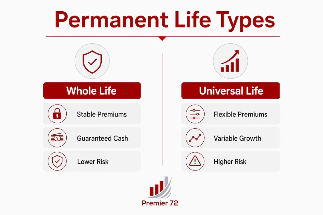 Infographic comparing whole life and universal life insurance types
