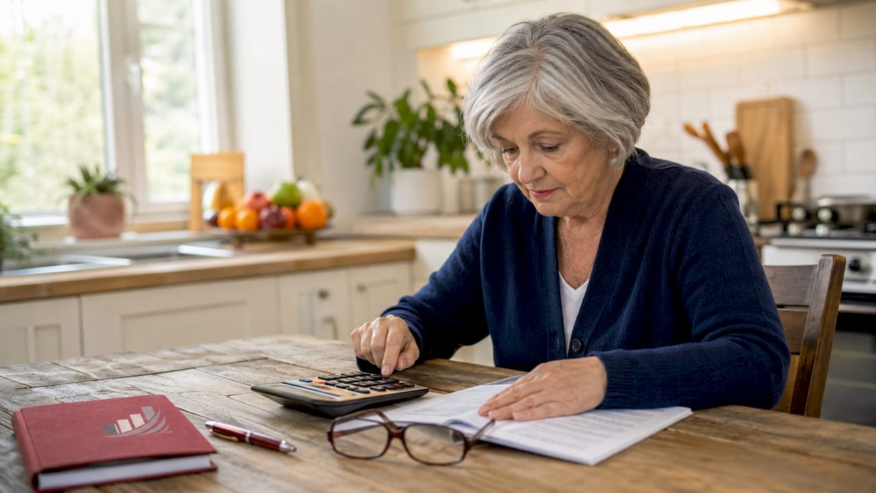 Hands doing annuity calculations on desk