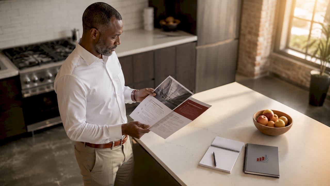 Man reading disability insurance brochure