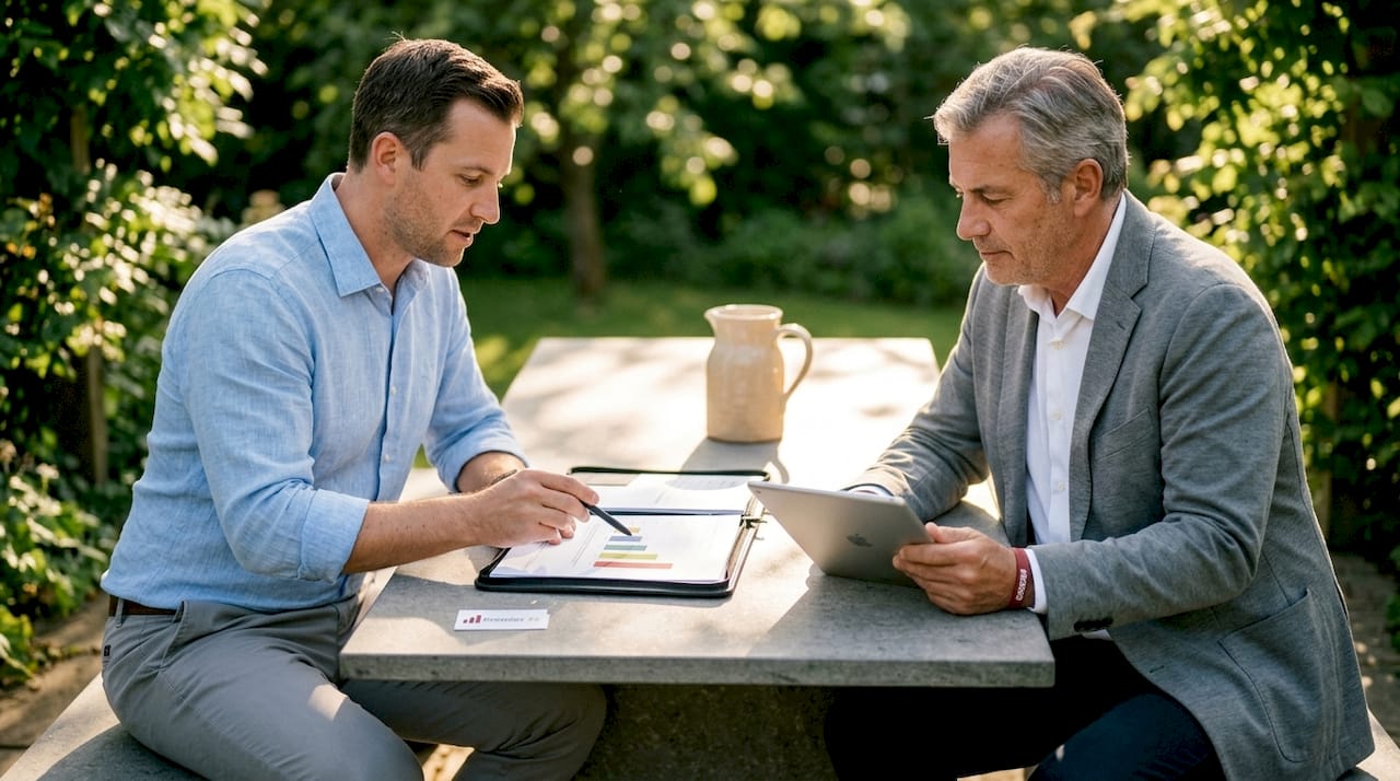 Financial advisor explaining survivorship insurance policy