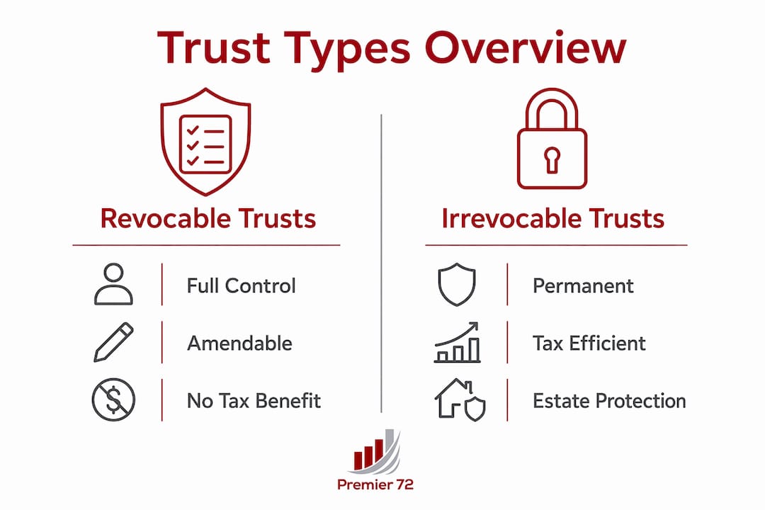 Infographic comparing revocable and irrevocable trusts