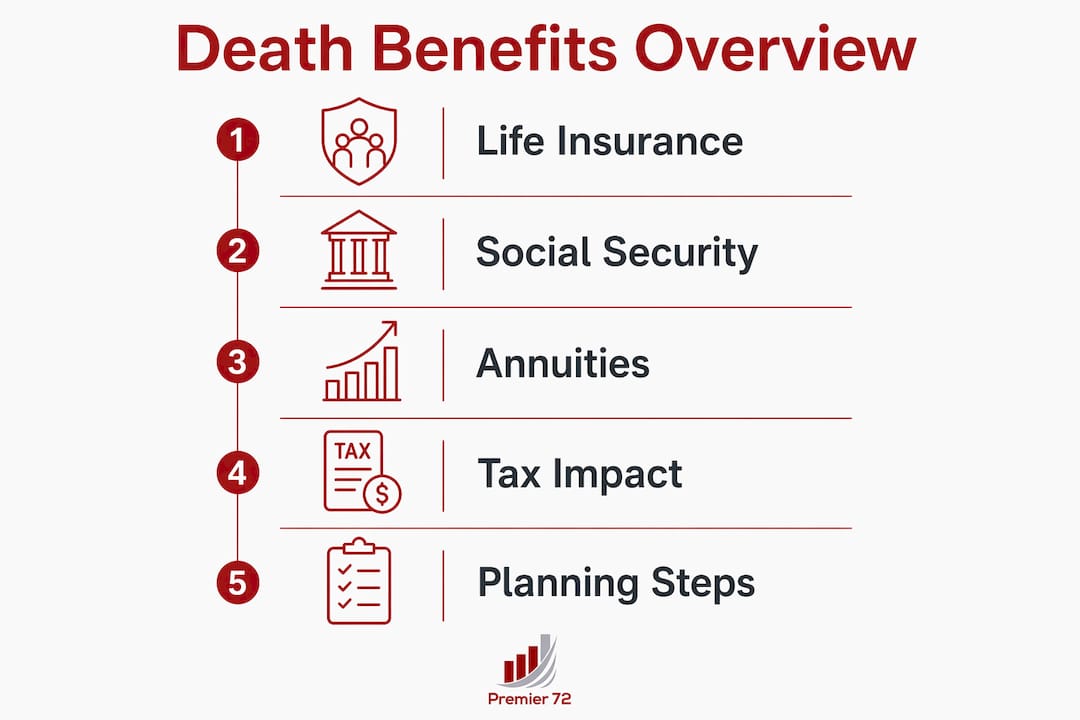 Infographic showing key types and steps of death benefits