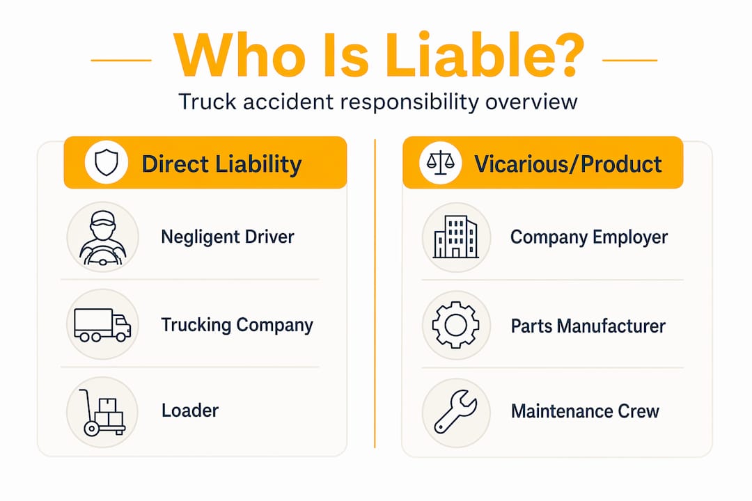 Infographic comparing direct and vicarious truck accident liability