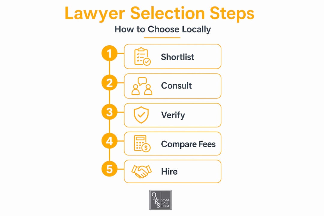 Infographic outlining personal injury lawyer selection process