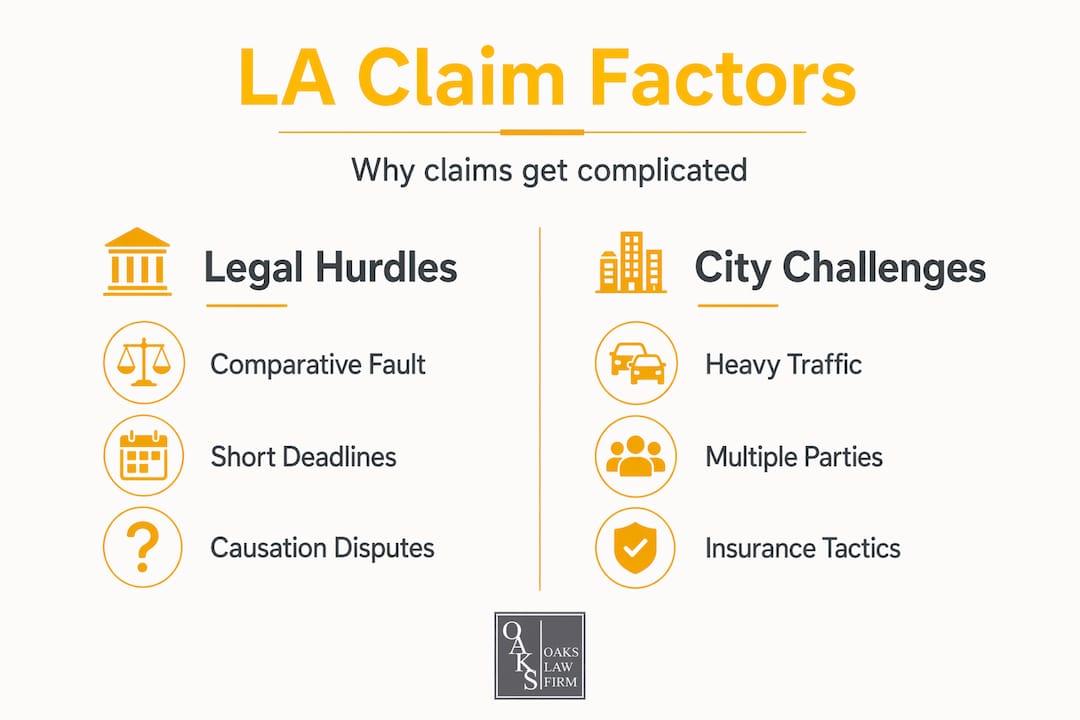 Infographic compares legal hurdles and city challenges in LA accident claims