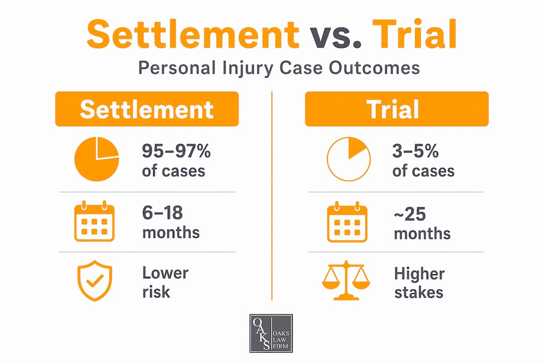 Infographic comparing settlement and trial outcomes