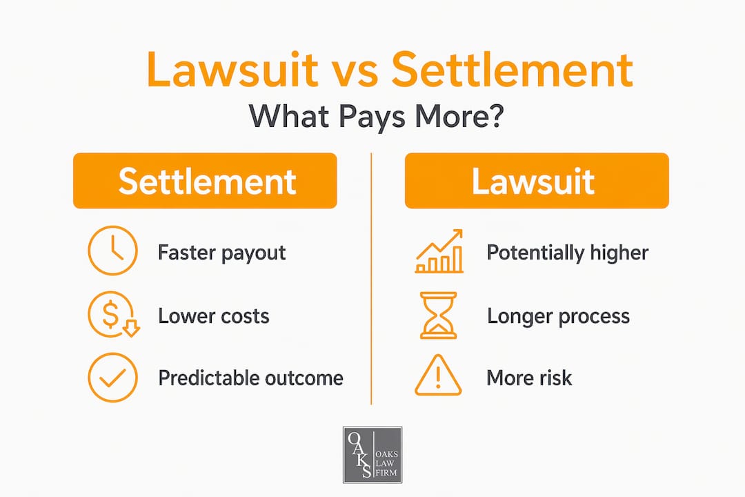 Infographic comparing lawsuit and settlement outcomes