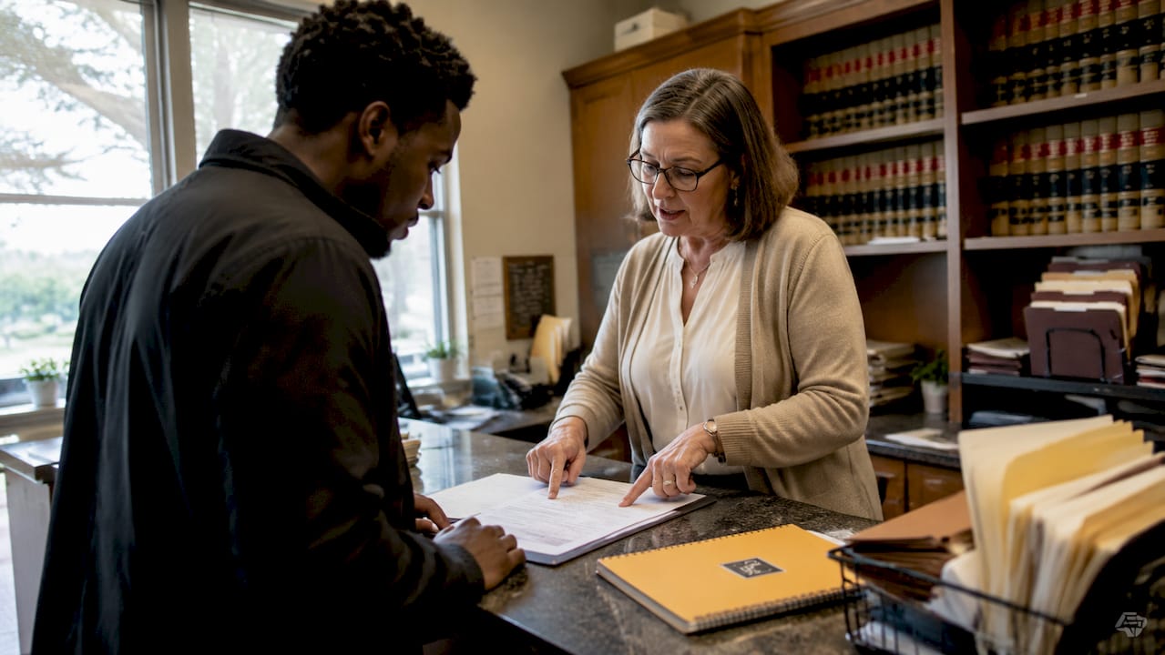 Court clerk assisting with restitution orders