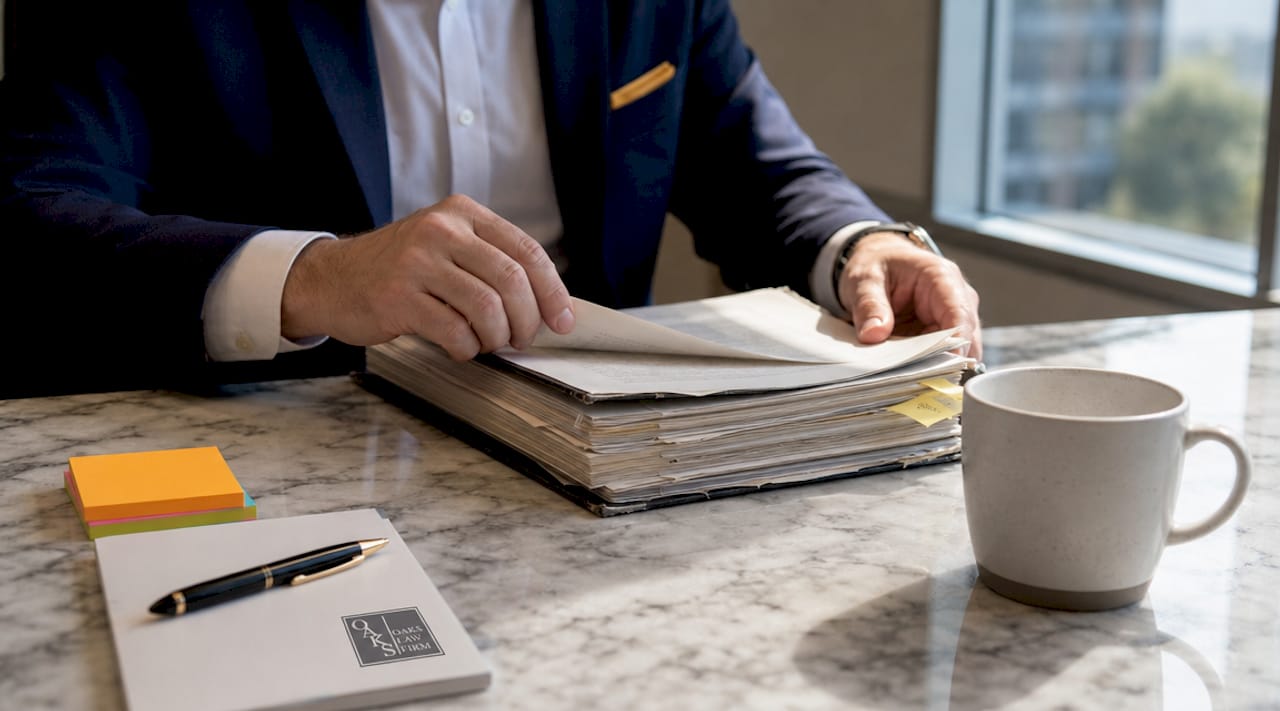 Lawyer reviewing insurance coverage documents