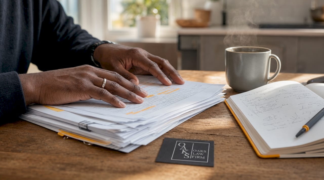 Hands reviewing personal injury claim files