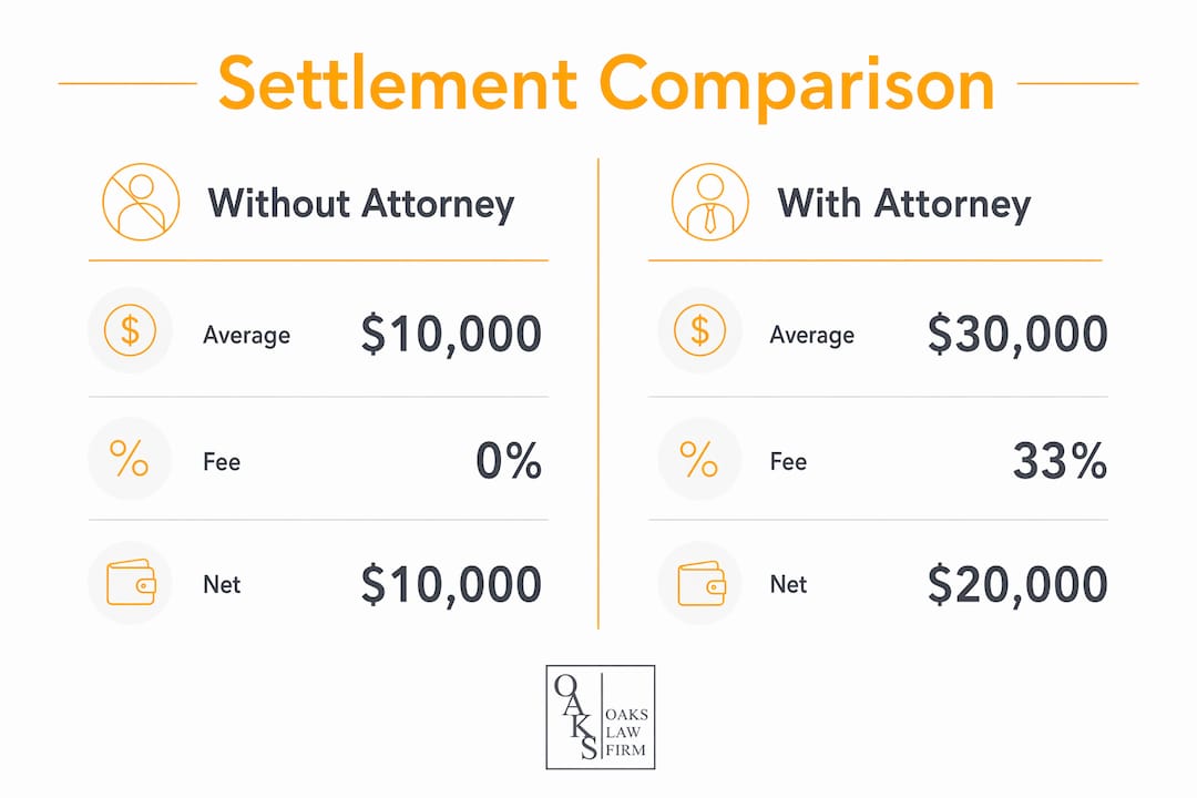 Infographic comparing settlement outcomes with and without attorney