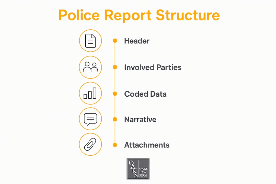 Infographic showing police report structure with main sections