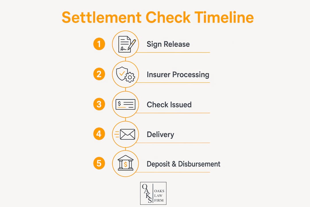 Infographic illustrating settlement check timeline steps